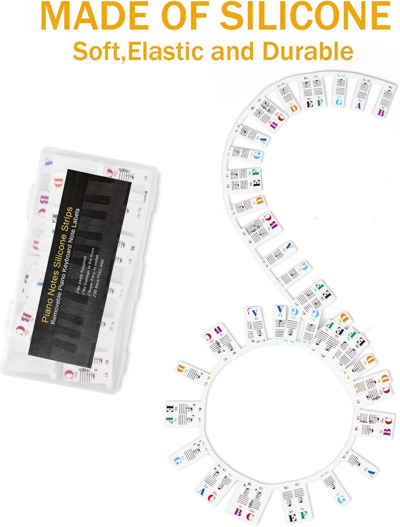 Eison Removable Piano Keyboard Note Labels Piano Keyboard Stickers for Beginner Silicone Piano Notes Guide for Learning, 88-Key Full Size, No Need Stickers, Reusable and Comes with Box（Colorful） - Image 3